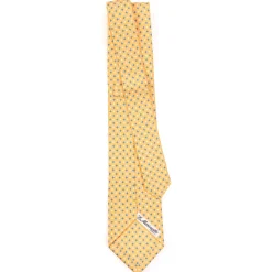 CRAVATTA SARTORIALE EXTRA LONG IN SETA GIALLA Microfantasia fiore