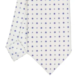 CRAVATTA SARTORIALE EXTRA LONG IN SETA BIANCA Microfantasia fiore