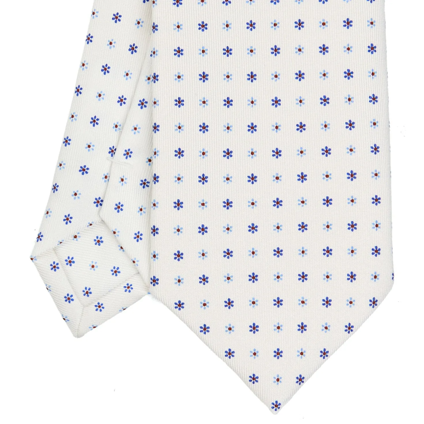 CRAVATTA SARTORIALE EXTRA LONG IN SETA BIANCA Microfantasia fiore