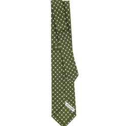 CRAVATTA SARTORIALE EXTRA LONG IN SETA VERDE OLIVA Microfantasia fiore