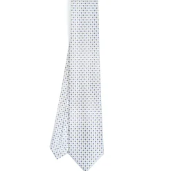 CRAVATTA SARTORIALE EXTRA LONG IN SETA BIANCA Microfantasia fiore