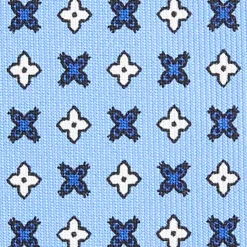 CRAVATTA SARTORIALE EXTRA LONG IN SETA AZZURRA Microfantasia fiore