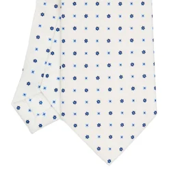 CRAVATTA SARTORIALE EXTRA LONG IN SETA BIANCA Microfantasia fiore