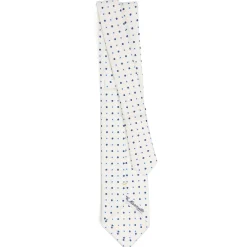 CRAVATTA SARTORIALE EXTRA LONG IN SETA BIANCA Microfantasia fiore