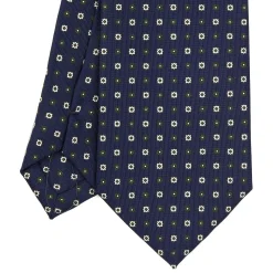 CRAVATTA SARTORIALE EXTRA LONG IN SETA BLU SCURO Microfantasia fiore