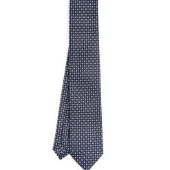 CRAVATTA SARTORIALE EXTRA LONG IN SETA BLU SCURO Microfantasia fiore