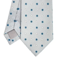CRAVATTA SARTORIALE IN COTONE E SETA GRIGIO CHIARO Macrofantasia fiore