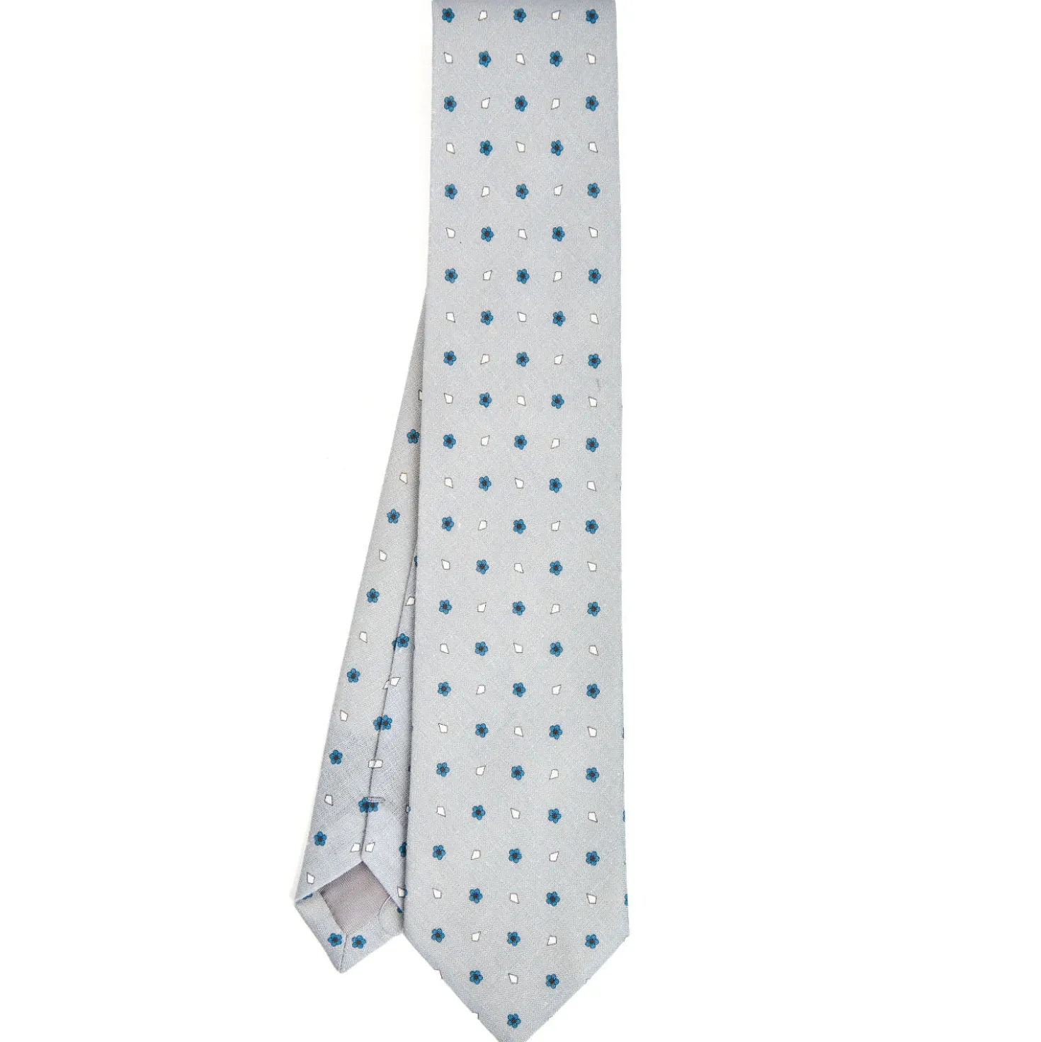 CRAVATTA SARTORIALE IN COTONE E SETA GRIGIO CHIARO Macrofantasia fiore