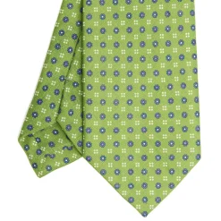 CRAVATTA SARTORIALE IN LINO VERDE Microfantasia fiore