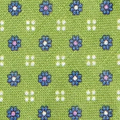 CRAVATTA SARTORIALE IN LINO VERDE Microfantasia fiore