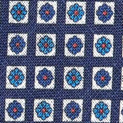 CRAVATTA SARTORIALE IN LINO BLU Microfantasia fiore