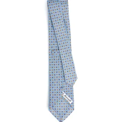 CRAVATTA SARTORIALE IN LINO AZZURRA Microfantasia fiore