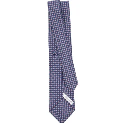 CRAVATTA SARTORIALE IN LINO BLU Microfantasia fiore
