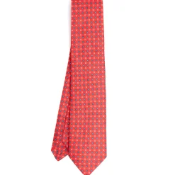 CRAVATTA SARTORIALE IN LINO ROSSA Microfantasia fiore