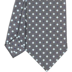 CRAVATTA SARTORIALE IN SETA GRIGIO SCURO Microfantasia fiore