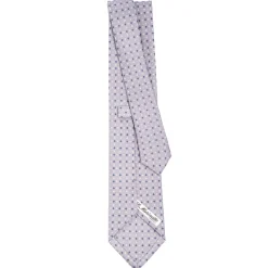 CRAVATTA SARTORIALE IN SETA GRIGIO CHIARO Microfantasia fiore