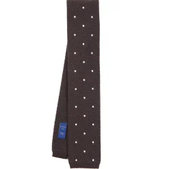 CRAVATTA TRICOT IN CASHMERE MARRONE SCURO Pois bianco