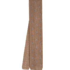 CRAVATTA TRICOT IN SETA BEIGE Pois azzurro