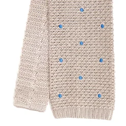 CRAVATTA TRICOT IN SETA BEIGE Pois blu