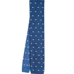 CRAVATTA TRICOT IN SETA BLU Pois beige