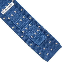 CRAVATTA TRICOT IN SETA BLU Pois beige
