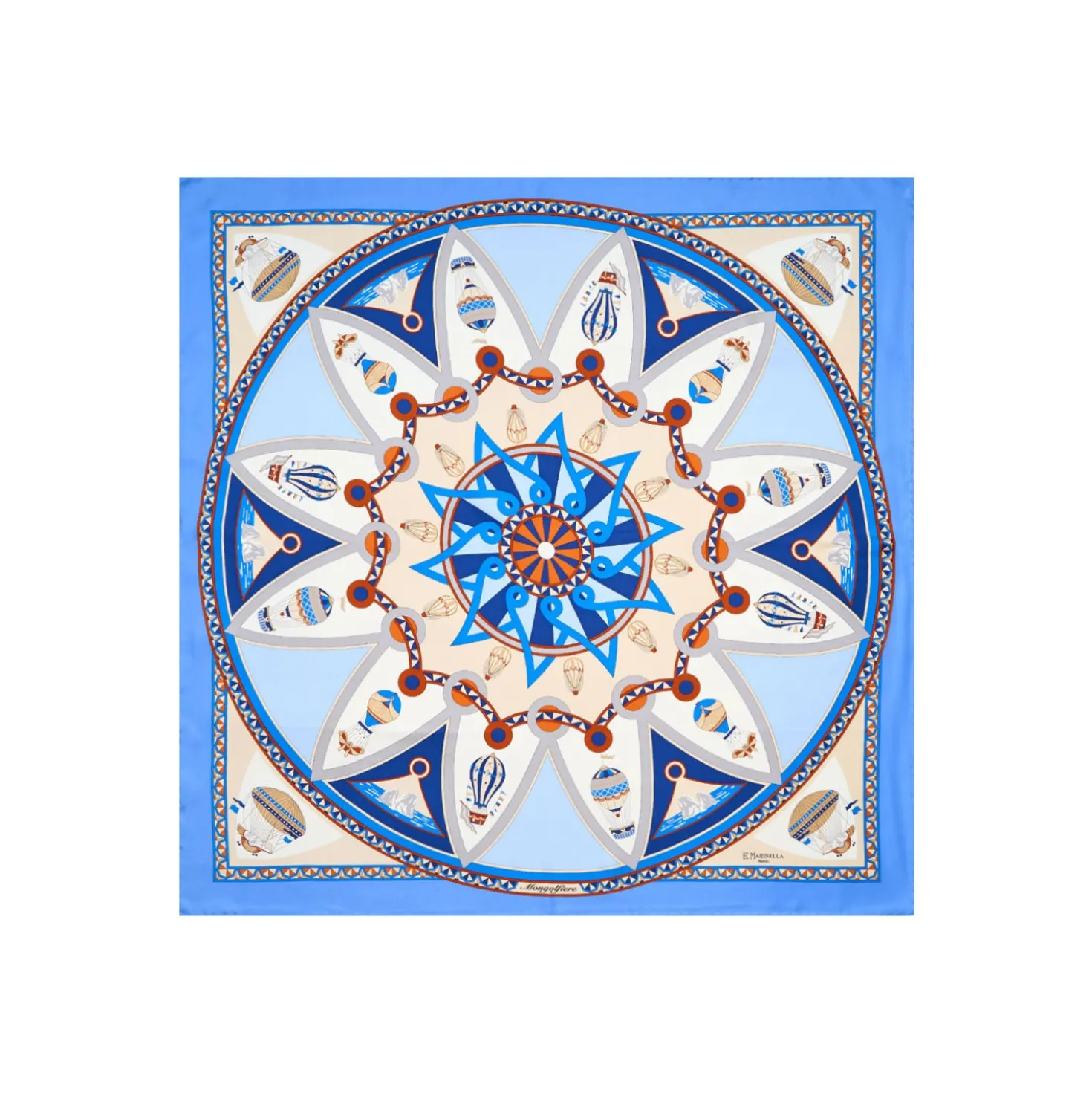 FOULARD IN SETA 90 AZZURRO POLVERE Le mongolfiere