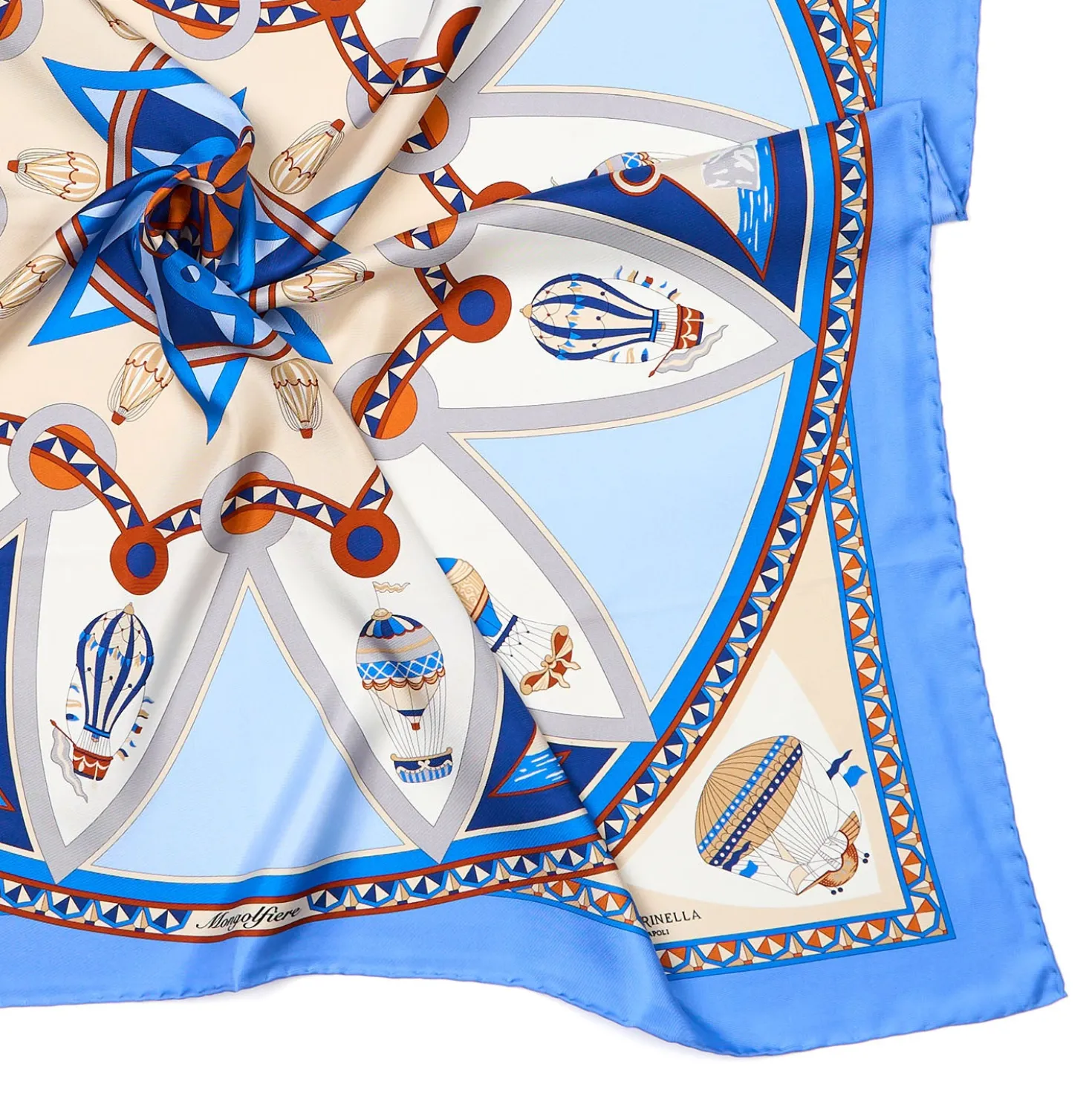 FOULARD IN SETA 90 AZZURRO POLVERE Le mongolfiere