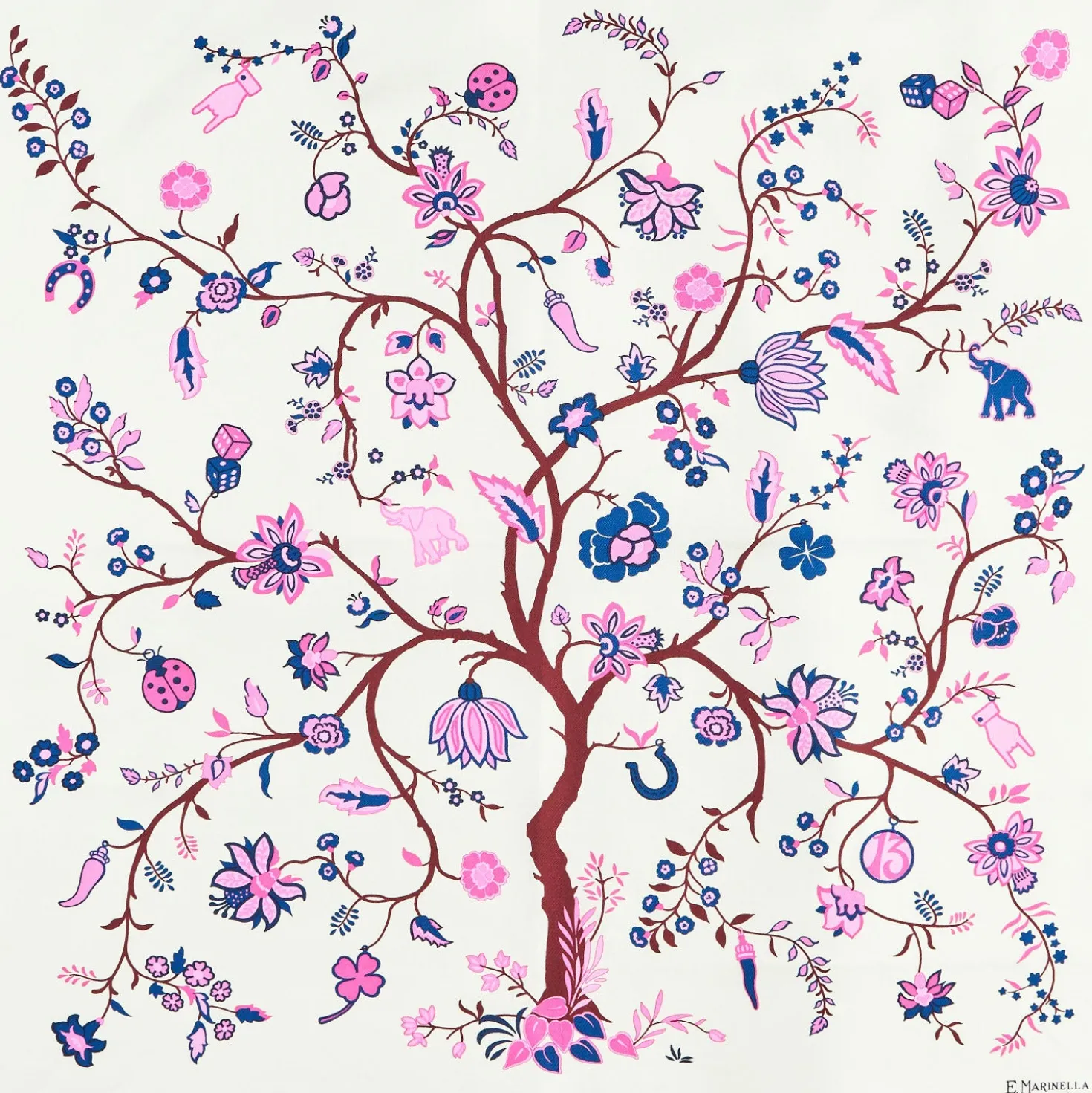 FOULARD IN SETA 90 FUCSIA L'albero della vita