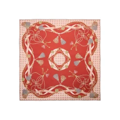 FOULARD IN SETA 90 MARRONE CHIARO Microfantasia, nappine e chiavi