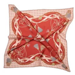 FOULARD IN SETA 90 MARRONE CHIARO Microfantasia, nappine e chiavi
