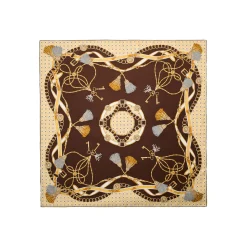 FOULARD IN SETA 90 MARRONE SCURO Microfantasia, nappine e chiavi