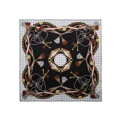FOULARD IN SETA 90 NERO Microfantasia, nappine e chiavi