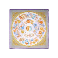 FOULARD IN SETA 90 VIOLA E TORTORA La ruota delle stagioni