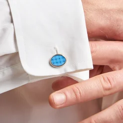 GEMELLI DA POLSO IN ARGENTO AZZURRO Con microfantasia fiore