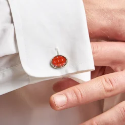 GEMELLI DA POLSO IN ARGENTO ROSSO Con microfantasia fiore