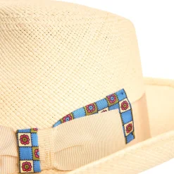 PANAMA MODELLO AMEDEO DETTAGLI IN SETA BLU, 60 CM E. marinella x borsalino