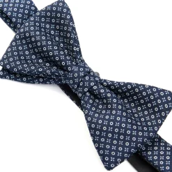 PAPILLON ANNODATO IN SETA BLU SCURO Microfantasia fiore