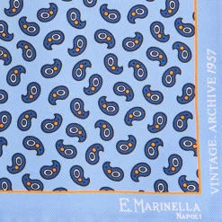POCHETTE DA TASCHINO IN SETA STAMPATA A MANO AZZURRA Fantasia archivio 1957