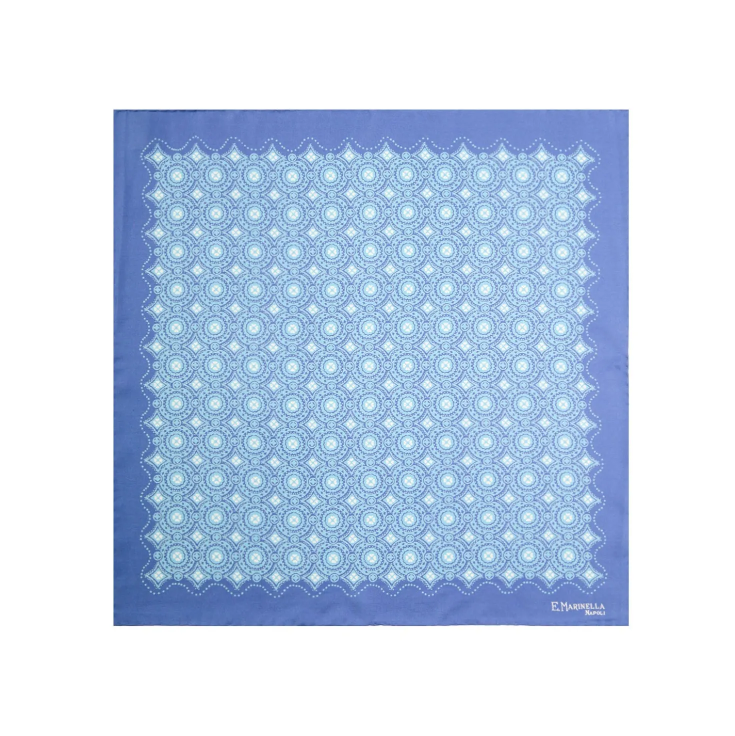 POCHETTE DA TASCHINO IN SETA STAMPATA A MANO AZZURRA Macrofantasia fiore