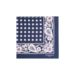 POCHETTE DA TASCHINO IN SETA STAMPATA A MANO BLU SCURO Microfantasia fiore