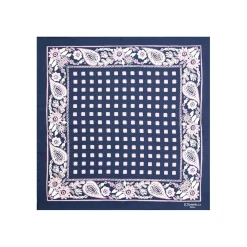 POCHETTE DA TASCHINO IN SETA STAMPATA A MANO BLU SCURO Microfantasia fiore