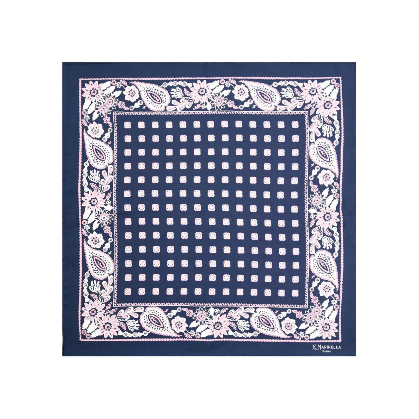 POCHETTE DA TASCHINO IN SETA STAMPATA A MANO BLU SCURO Microfantasia fiore