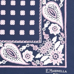 POCHETTE DA TASCHINO IN SETA STAMPATA A MANO BLU SCURO Microfantasia fiore