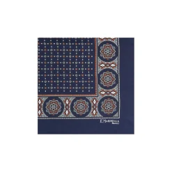 POCHETTE DA TASCHINO IN SETA STAMPATA A MANO BLU SCURO Microfantasia fiore