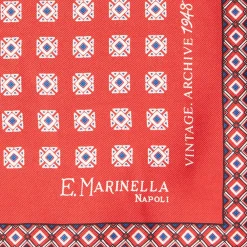 POCHETTE DA TASCHINO IN SETA STAMPATA A MANO ROSSA Fantasia archivio 1949