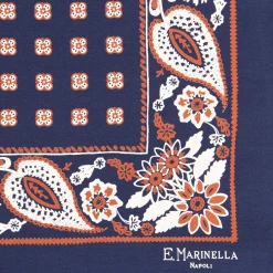 POCHETTE DA TASCHINO IN SETA STAMPATA A MANO BLU SCURO Microfantasia fiore