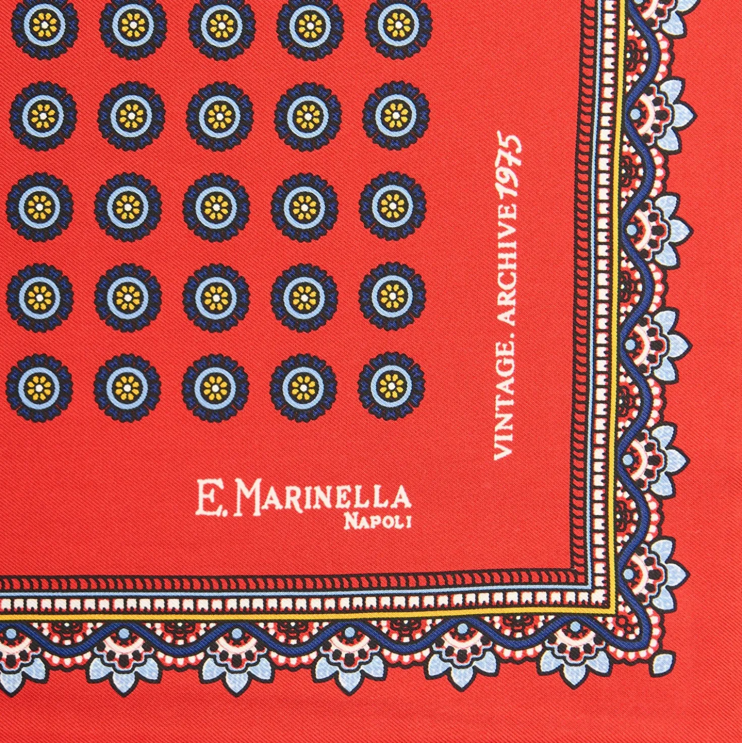 POCHETTE DA TASCHINO IN SETA STAMPATA A MANO ROSSA Fantasia archivio 1975