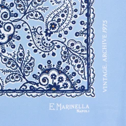 POCHETTE DA TASCHINO IN SETA STAMPATA A MANO AZZURRA Fantasia archivio 1975