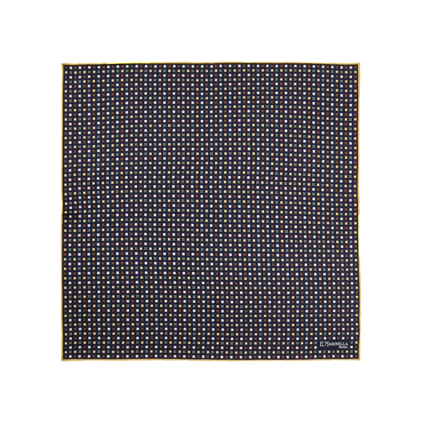 POCHETTE DA TASCHINO IN SETA STAMPATA A MANO BLU SCURO Microfantasia fiore
