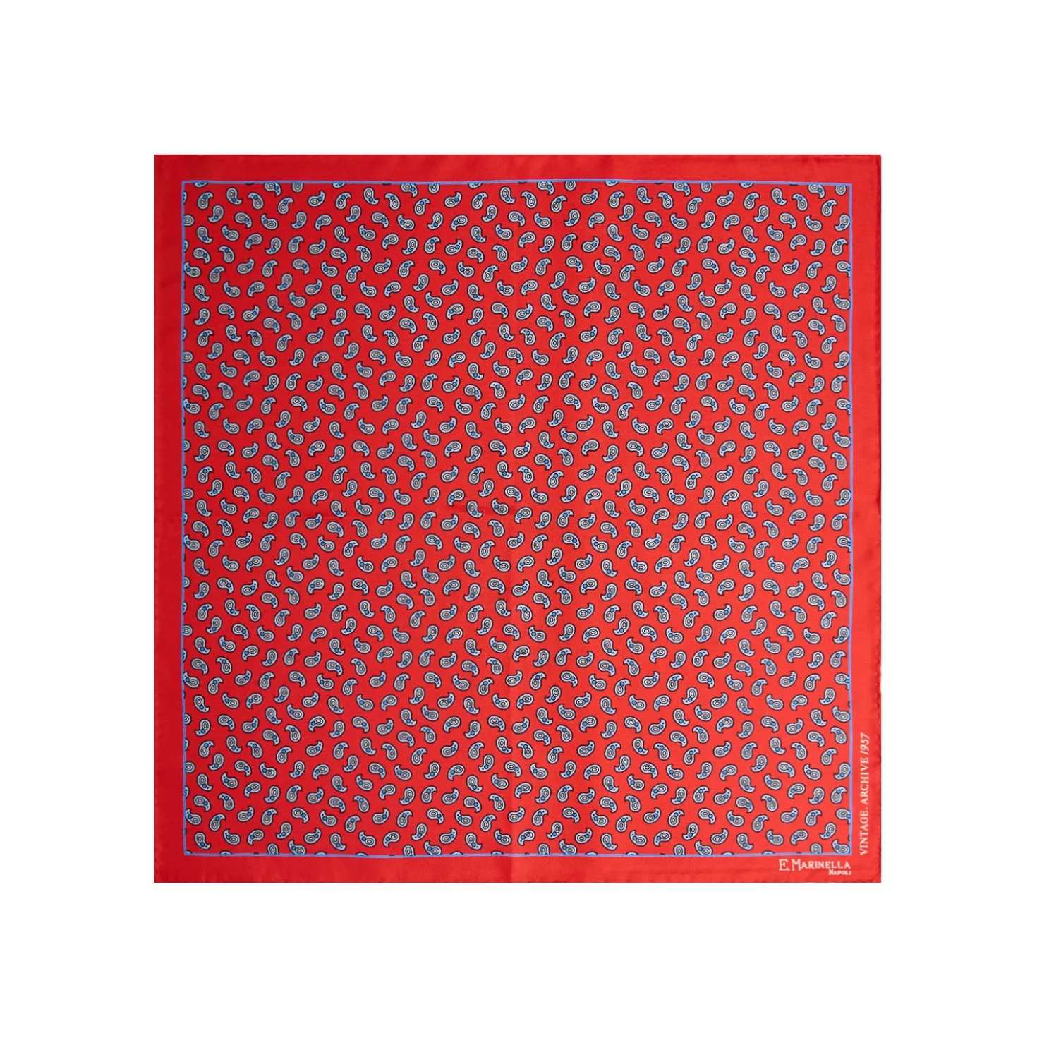 POCHETTE DA TASCHINO IN SETA STAMPATA A MANO ROSSO Fantasia archivio 1957